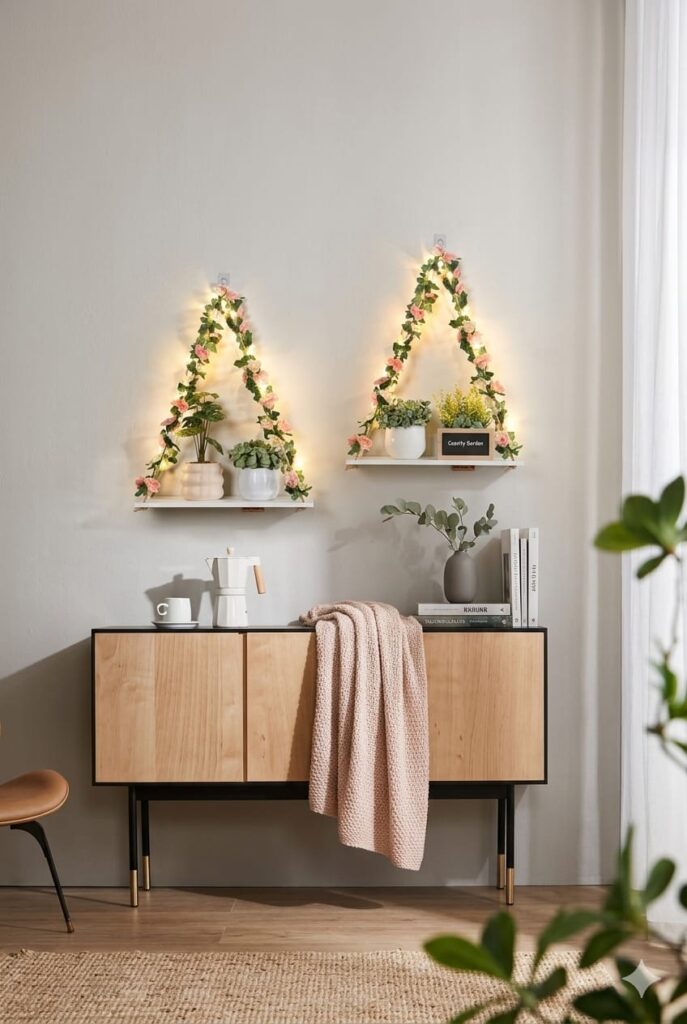 Floating floral wall hanging featuring delicate flowers suspended on transparent threads, creating a light and elegant botanical wall decor. πΈ