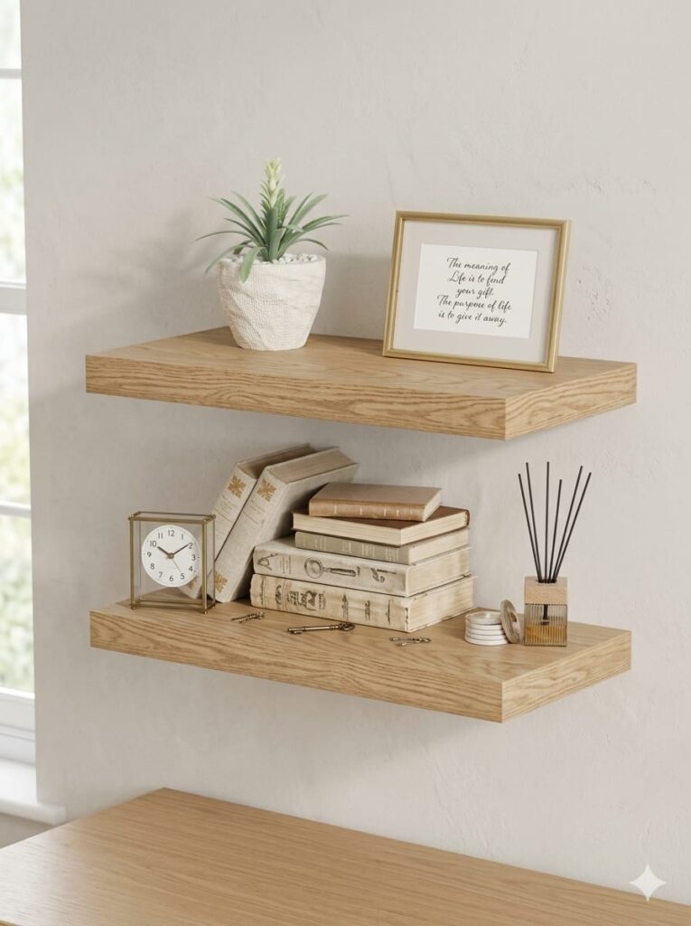 wooden floating shelves